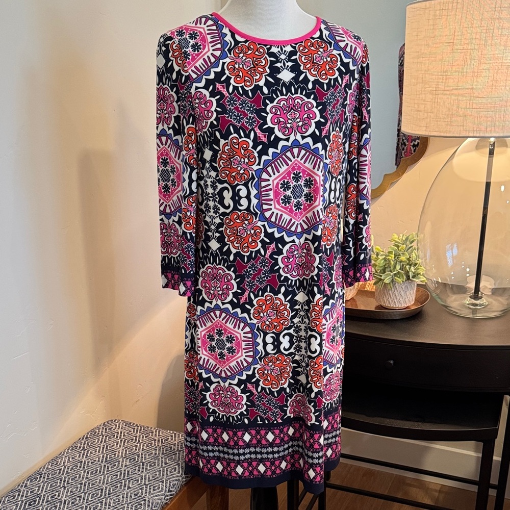 Eliza J Long Sleeve Floral Dress - Pink, Orange, Black